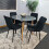 Round Grey Dining Table And 4 Black Velvet Tufted Chairs Dining Set 2