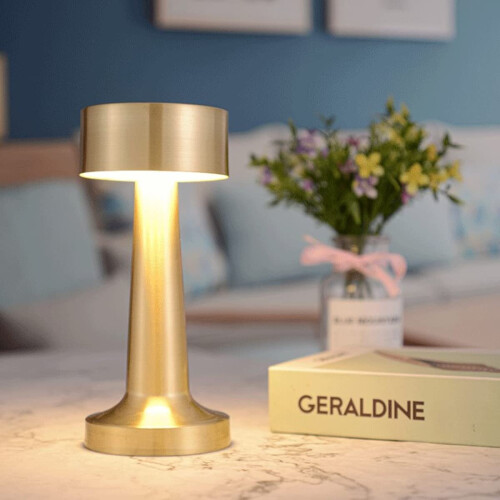 (Gold) Cordless Table Lamp LED Vintage Dimmable Bar Lamp