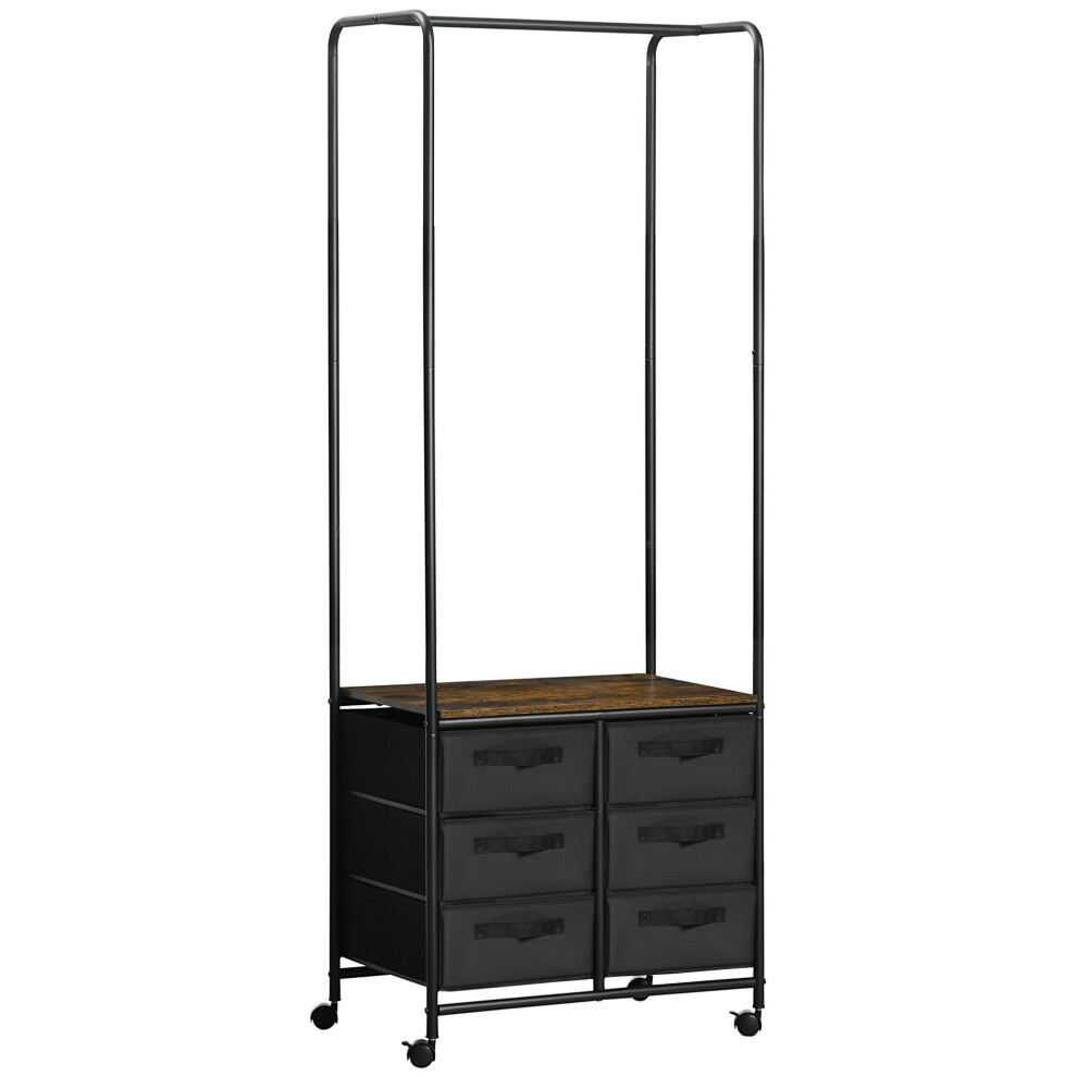 HOMCOM Hanging Clothes Rail Clothes Rack w/ 6 Fabric Drawers