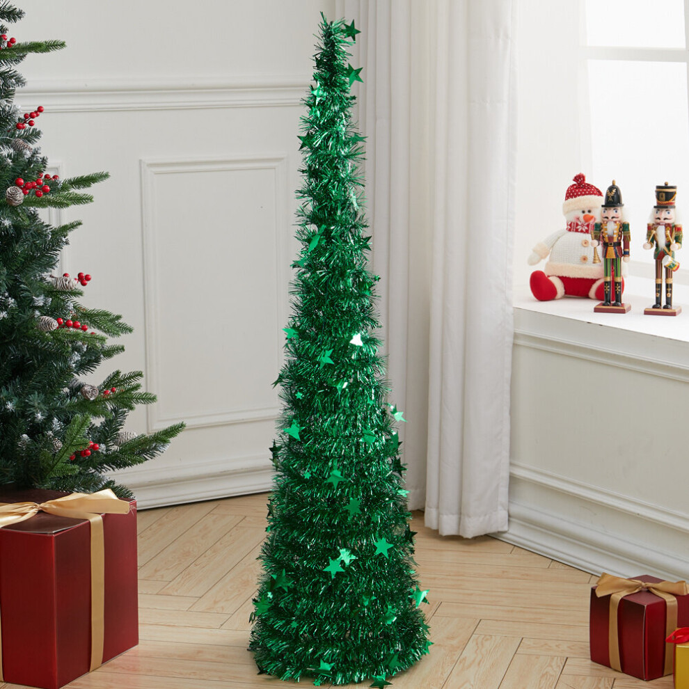 Living And Home (Green) Collapsible 1.2M Pop Up Tinsel Christmas Tree With Base