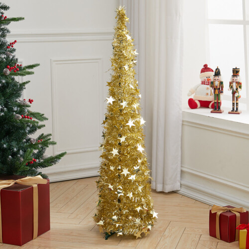 Living And Home (Gold) Collapsible 1.2M Pop Up Tinsel Christmas Tree with Base