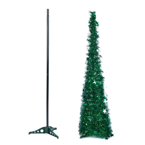 Living And Home (Green) Collapsible 1.2M Pop Up Tinsel Christmas Tree with Base 1