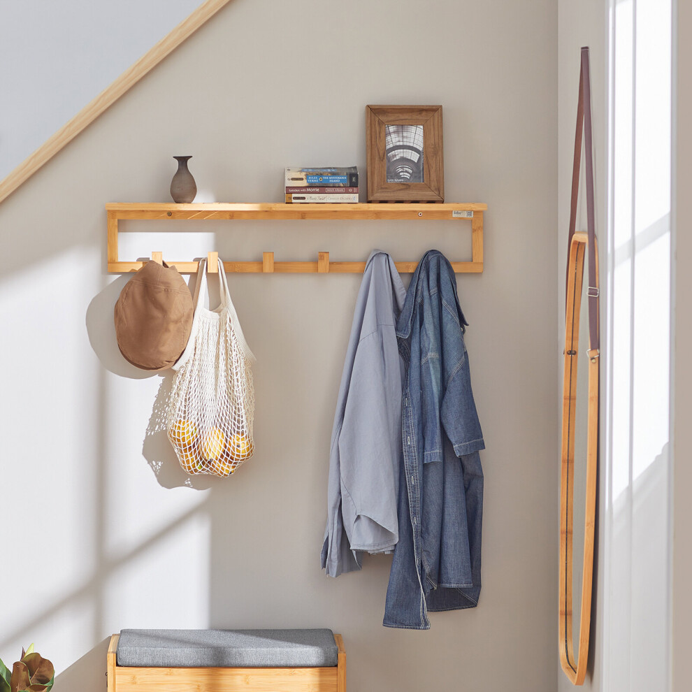 SoBuy® FHK06-N, Bamboo Wall Mounted Coat Rack with 6 Hooks