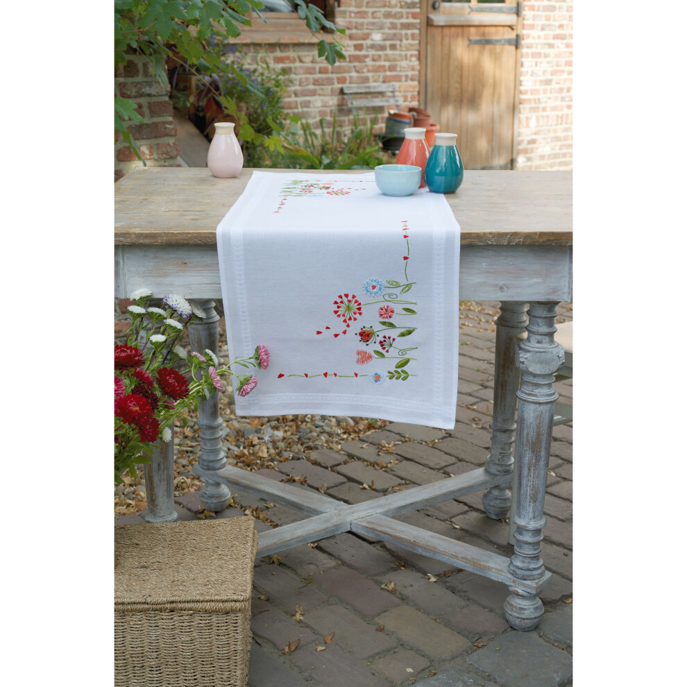 Vervaco Stamped Table Runner Cross Stitch Kit 16"X40"-Flowers -V0171004