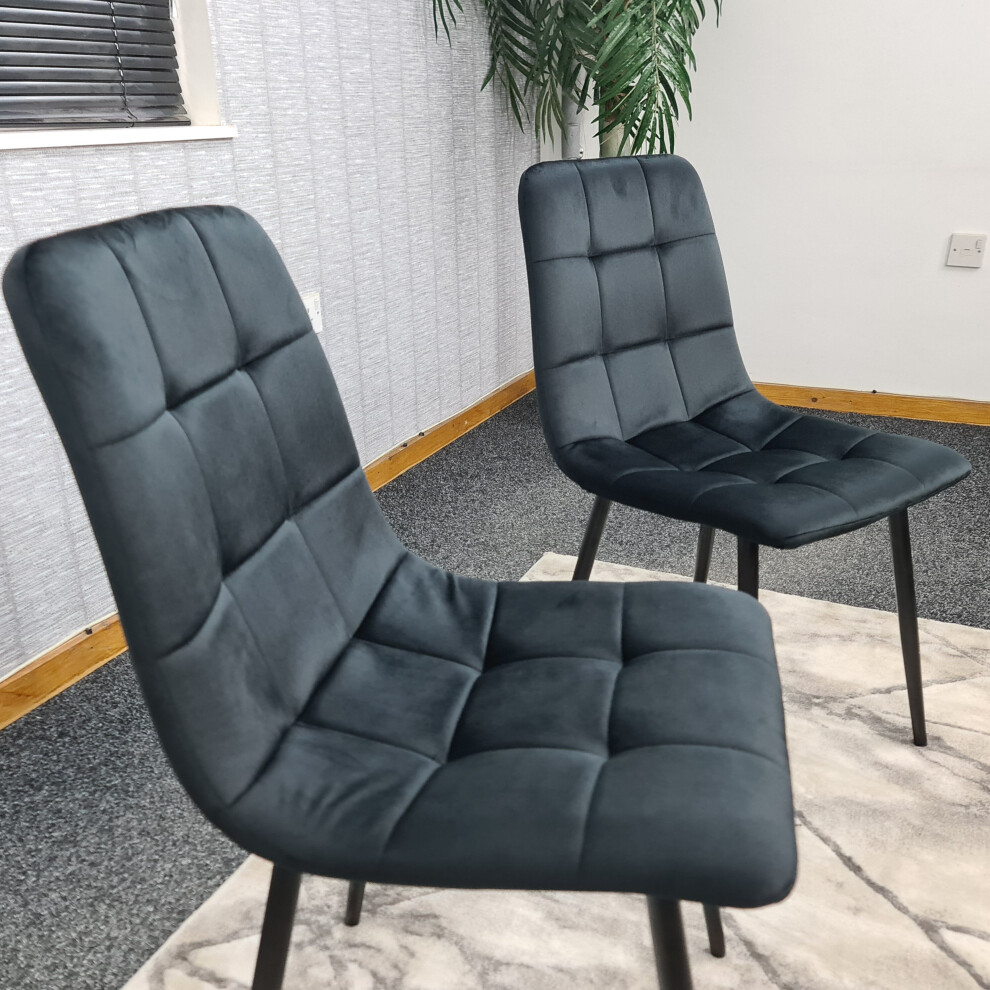 (2 Chairs) Black Velvet Dining Chairs with Soft Padded Seat