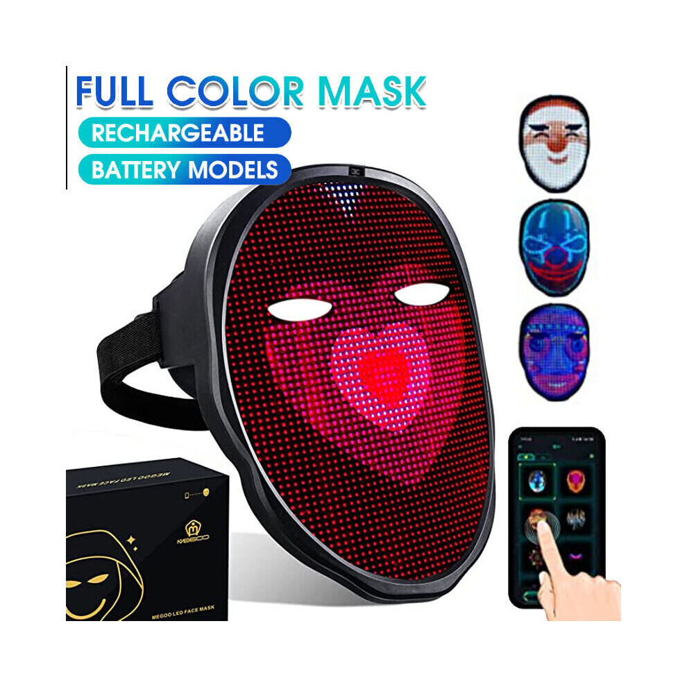 Halloween LED Full Face Mask Programmable App Control Mask Chargeable