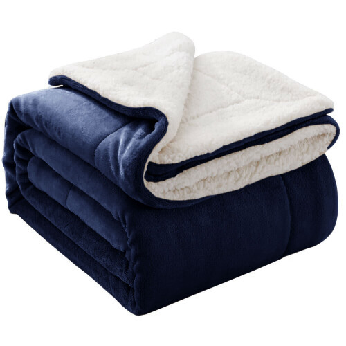 (Single, Navy) Heavy Thick Blanket Bed Throw-Single Double King Size-Warm Fluffy for Extreme Winters