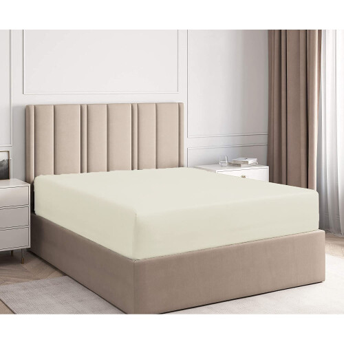 (Cream, 4FT Small Double) Deep25cm Fitted Sheets Bed Sheets & Pillow Cases 1