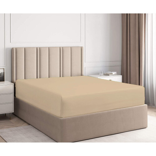 (Latte, 4FT Small Double) Deep25cm Fitted Sheets Bed Sheets & Pillow Cases