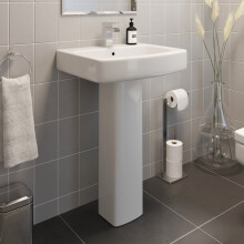 Modern Bathroom Square Basin Sink Full Pedestal Single Tap Hole White Ceramic