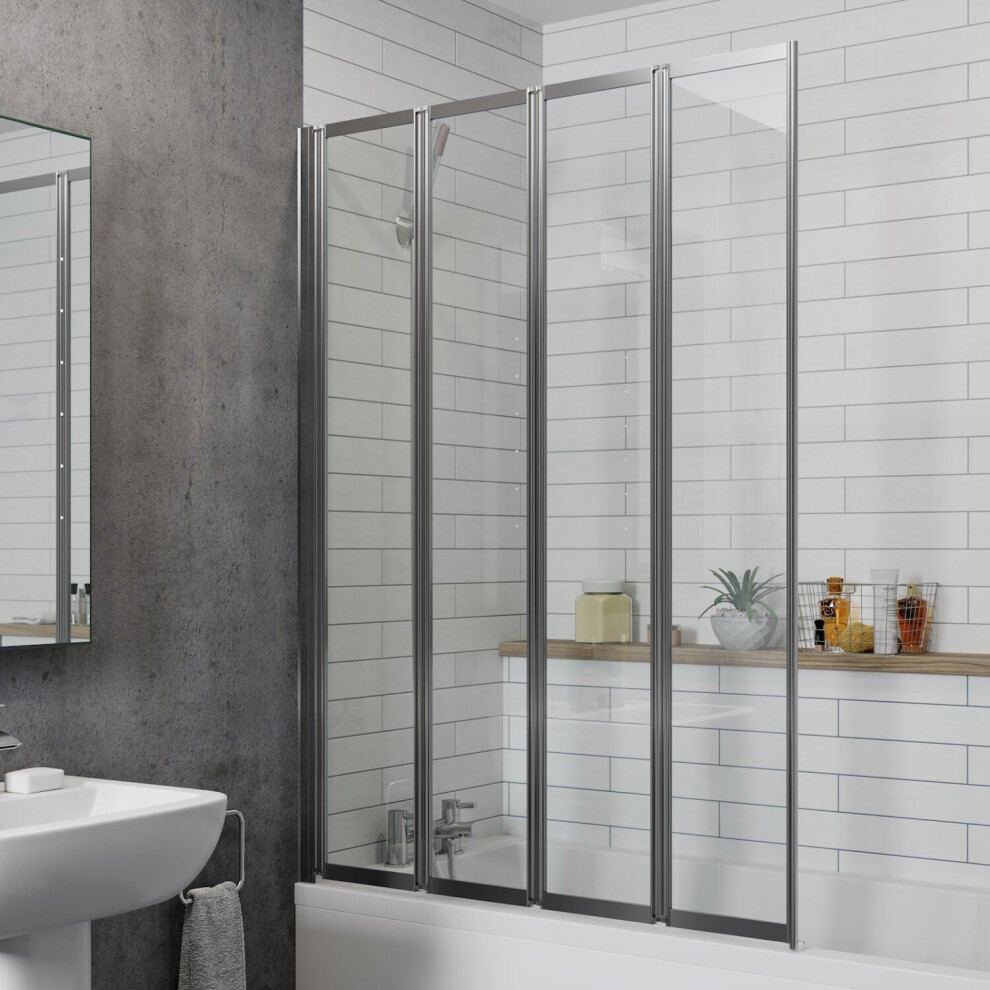 Bathroom 4 Panel Folding Bath Shower Screen Chrome 1000Mm Reversible 4Mm Glass 5056093626127