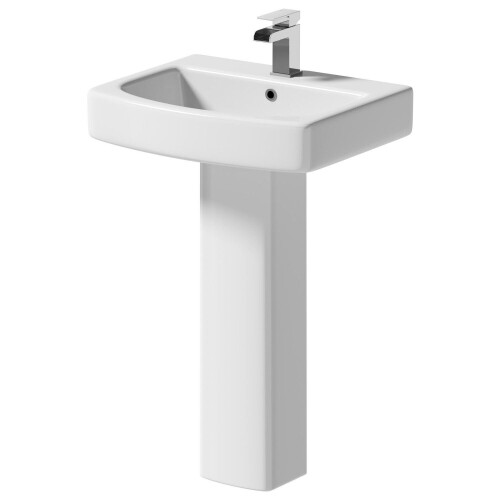 Modern Bathroom Square Basin Sink Full Pedestal Single Tap Hole White Ceramic 2