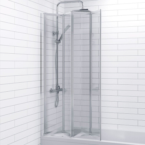 Bathroom 4 Panel Folding Bath Shower Screen Chrome 1000mm Reversible 4mm Glass 1