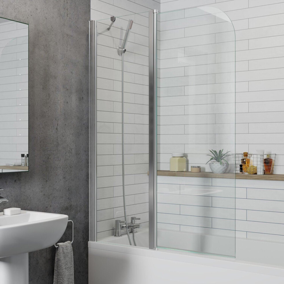 Modern Bathroom Bath Shower Screen 2 Section Curved Chrome 1000Mm Reversible 6Mm 5056093626141