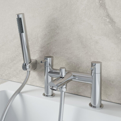 Modern Bathroom Bath Shower Mixer Tap Brass Handset & Hose Deck Mounted Chrome