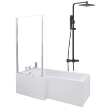 Bathroom L Shaped Shower Bath 1700mm LH Mixer Shower Screen Side Panel White