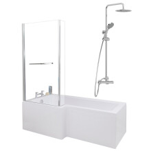 Bathroom L Shaped Shower Bath 1700mm LH Mixer Shower Screen Side Panel White