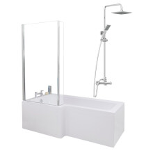 Bathroom L Shaped Shower Bath 1700mm LH Mixer Shower Screen Side Panel White