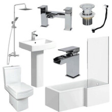 Complete Bathroom Suite L Shape 1600mm Right Hand Bath Screen Toilet Basin Taps