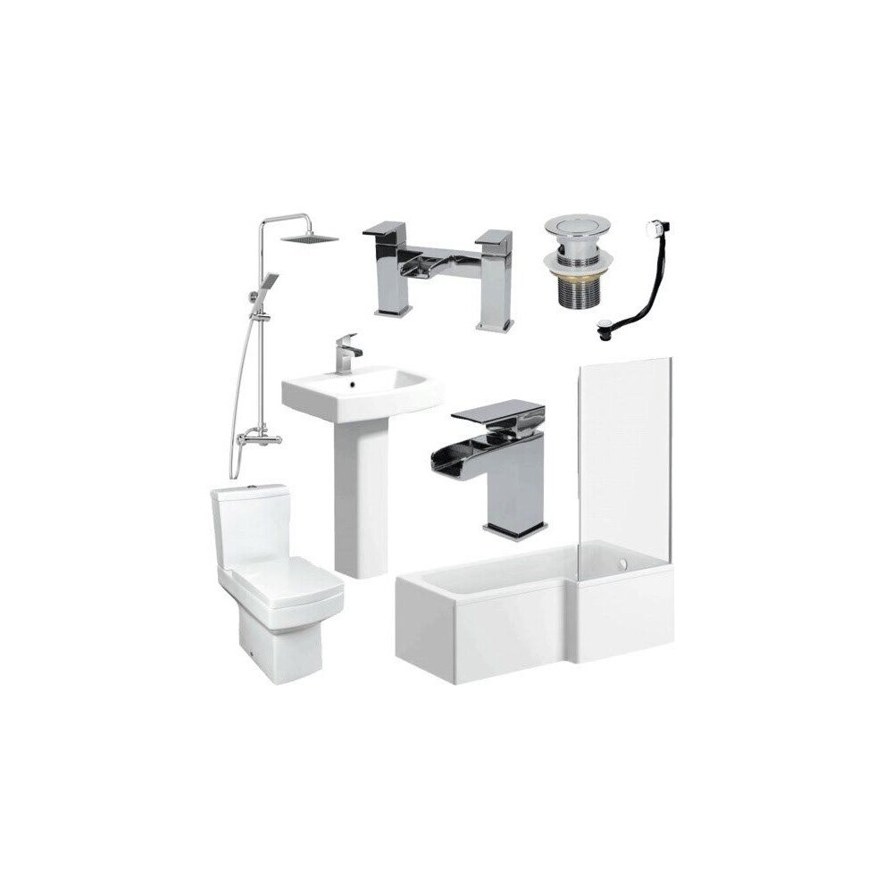 Affine Complete Bathroom Suite L Shape 1600Mm Right Hand Bath Screen Toilet Basin Taps