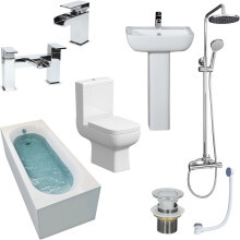 Complete Bathroom Suite 1700mm Straight Bath Screen WC Toilet Basin Sink Shower
