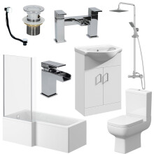 Complete Bathroom Suite LH L Shaped Bath Toilet Basin Taps Vanity Unit Shower