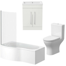 Bathroom Suite 1700mm LH P Shape Bath Screen Toilet Basin Sink Vanity Unit White