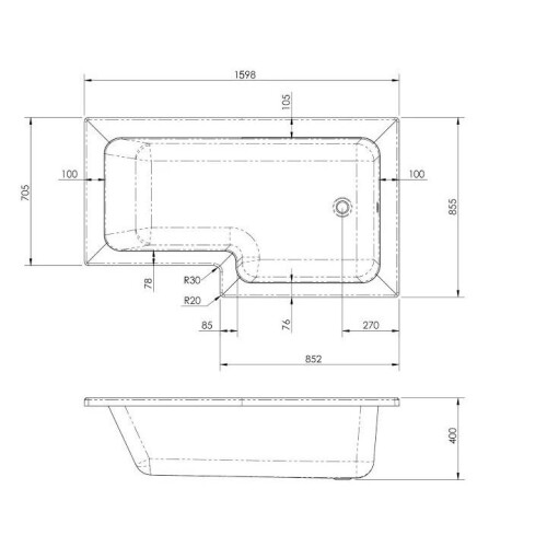 1600mm L Shaped RH Shower Bath Bathtub Screen Front Side Panel Acrylic Bathroom 1