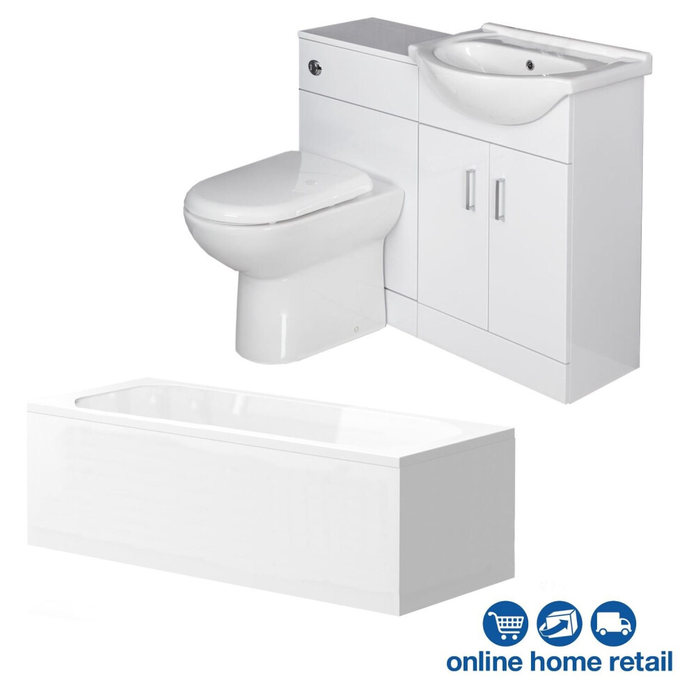Bathroom Suite Single Ended Bath 1050Mm Basin Vanity Unit Toilet Gloss White 5056093624383