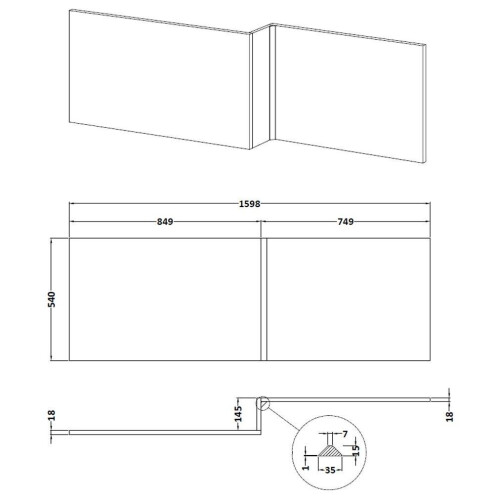 1600mm L Shaped RH Shower Bath Bathtub Screen Front Side Panel Acrylic Bathroom 2