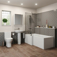 Bathroom Suite 1500mm Left Hand L Shape Shower Bath Toilet Basin Sink Pedestal