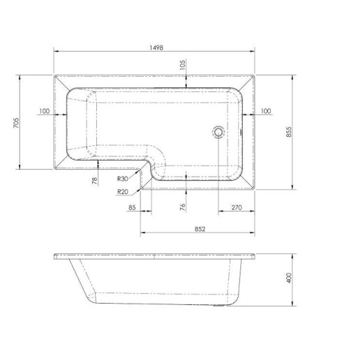 1500mm L Shaped RH Shower Bath Bathtub Screen Front Side Panel Acrylic Bathroom 1