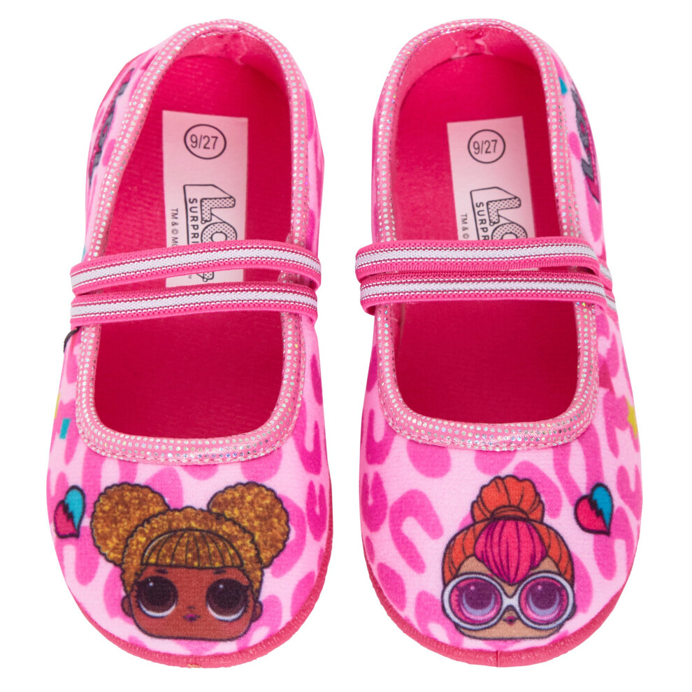 (10 UK Child) Girls LOL Surprise Dolls Slippers Easy Fasten Indoor House Pink Shoes Infants