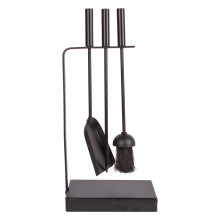 4pc Black Goodwood Fireside Companion Set - Indoor Fireplace Wood Burner Accessories Tools Metal Iron Poker Brush Shovel - by Hammer & Tongs