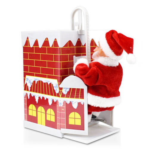 Santa Claus Climbing Chimney Toy Christmas Fireplace Musical Ornament Home Tabletop Decor