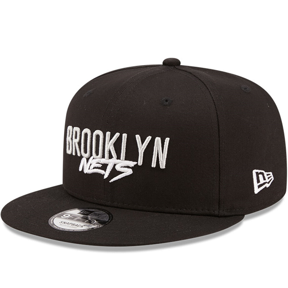 (SM, Black) New Era Brooklyn Nets NBA Script Team 9FIFTY Baseball Cap Hat - Black