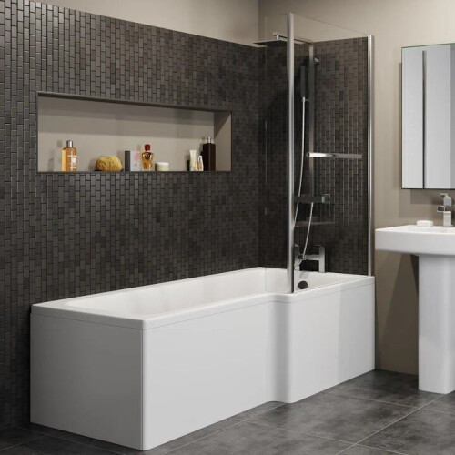 1600 L Shaped Right Hand Shower Bath Bathtub Front & End Panel Acrylic Bathroom 1