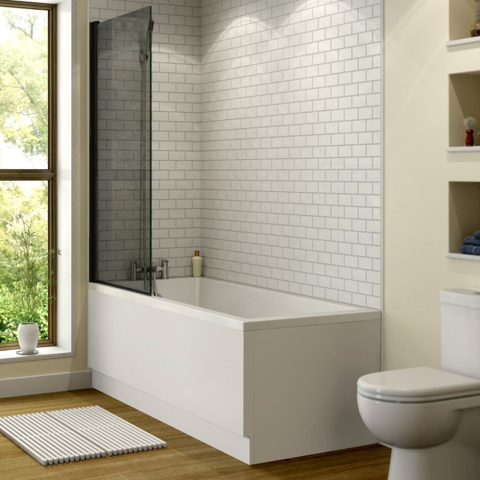 Bathroom 1700Mm Single Ended Straight Bath 6Mm Shower Screen Front Panel White 5056467233722