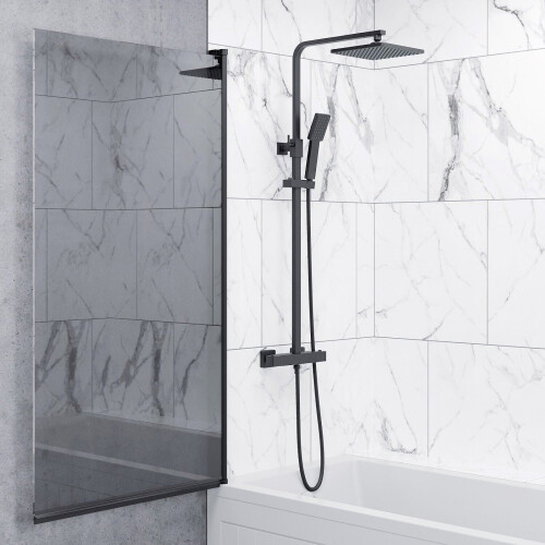 Bathroom 1600mm Single Ended Curved Bath 6mm Shower Screen Front Panel White 2