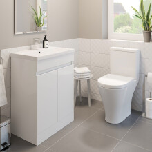 600mm Bathroom Gloss White Vanity Unit Basin Sink & Modern Close Coupled Toilet
