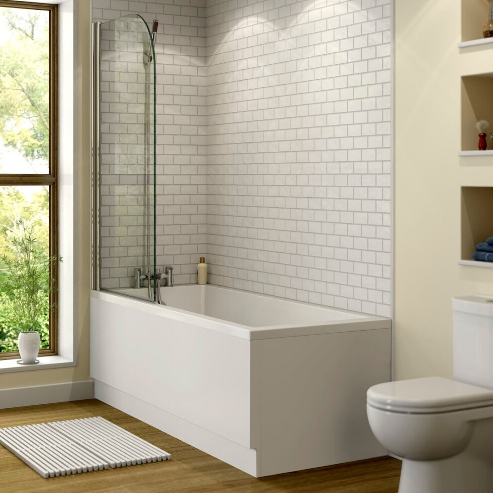 Bathroom 1700Mm Single Ended Straight Bath 4Mm Glass Screen Front Panel White 5056467233685