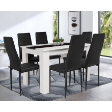 ((White Table & 6 Black Chairs)) Wooden Dining table And Dining Room Chairs Set