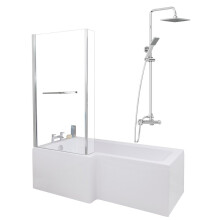 Bathroom L Shaped Shower Bath 1700mm LH Mixer Shower Screen Side Panel White