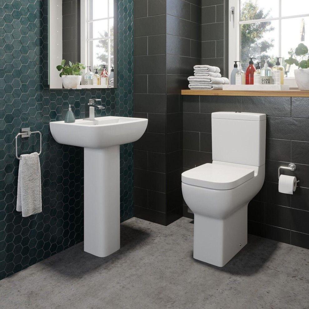 Bathroom Cloakroom Suite Comfort Height Toilet Wc Basin Pedestal White Gloss 5056093636058
