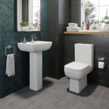 Bathroom Cloakroom Suite Modern Close Coupled Toilet and Ceramic Basin Sink Set