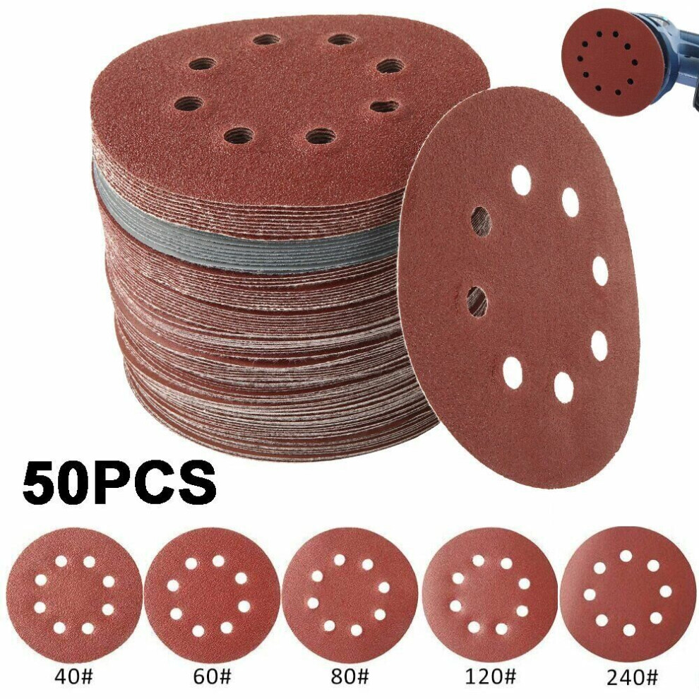 50Pcs 125mm Abrasive Sand Discs 60/80/100/120/240 Grit Sanding Papers