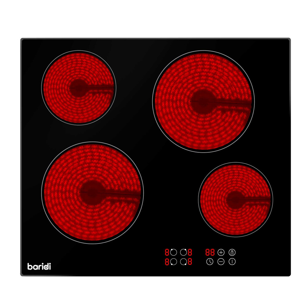 Baridi 60cm Built-In Ceramic Hob with 4 Cooking Zones, Black Glass - DH131