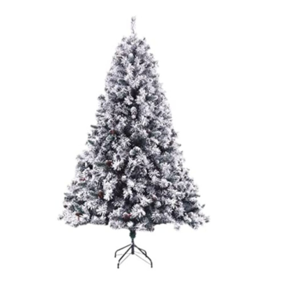 (5ft 152cm) EVRE Snow Flock Christmas Tree Pine Cone & Berries