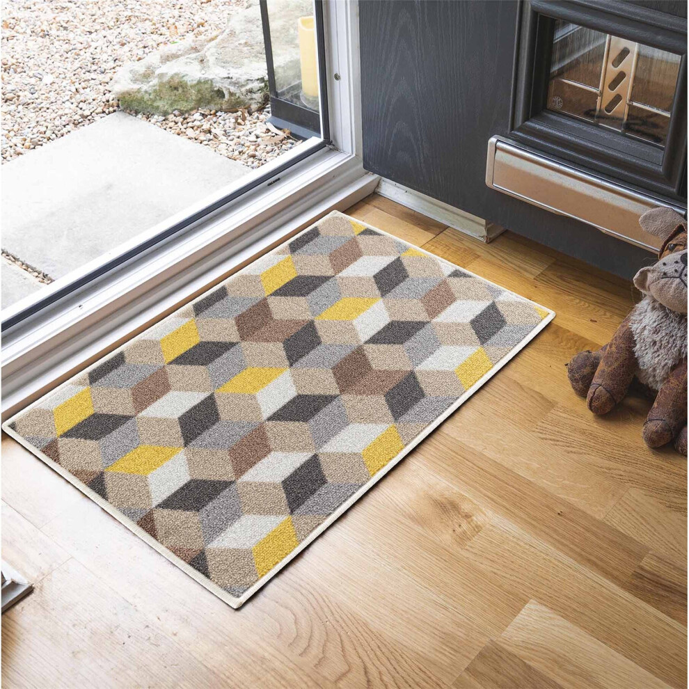 (Rectangle 57x90 cm, ARROW-GOLD) Non Slip Geometrical Design Entrance Door Mats