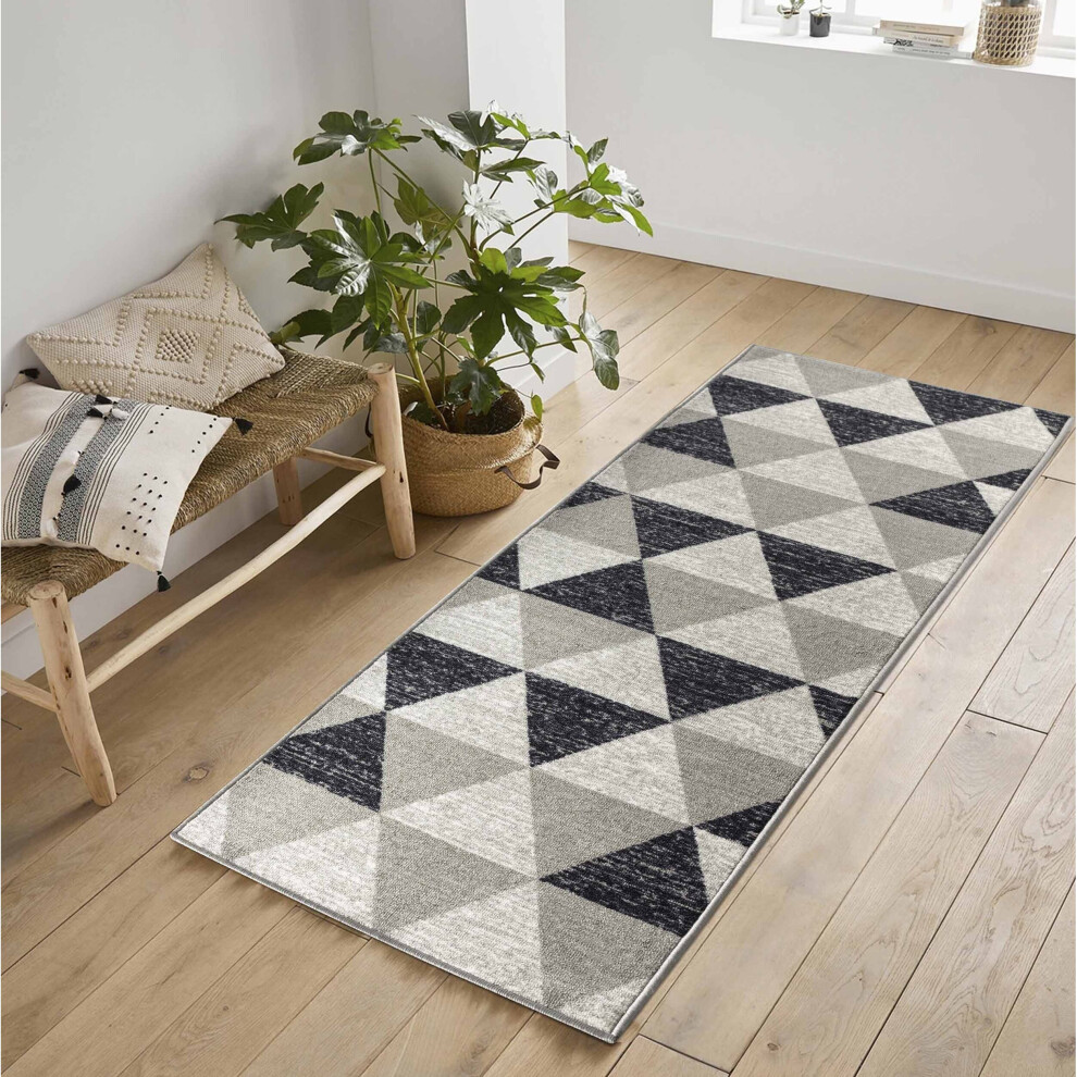 (Runner 67x220 cm, TRIANGLE-GREY) Non Slip Geometrical Design Entrance Door Mats